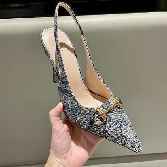 Gucci Women's Black Suede Peep-Toe Heels - Picture 7 of 9